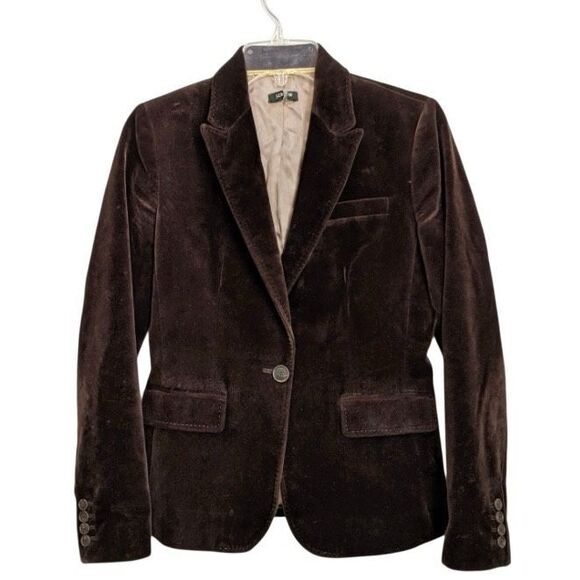 J. Crew Brown Velvet Schoolboy Blazer Women’s Size Small Flap Pocket Trim Stitch - Picture 4 of 8